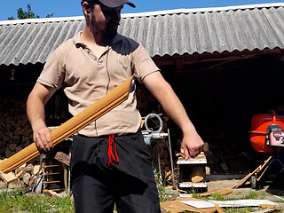 Man gets excite by spanking with a piece of furniture