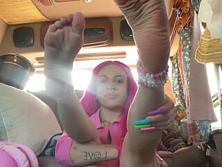 Pretty Teen Foot Whore Teases Soles Wrinkled Scrunched POV Small Feet in Your Face Pink Princess Legs Lifted Above Head