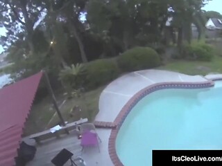 Solo babe jolts in poolside orgasm