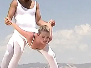 Blonde babe in white bodystocking gets hard dick in her tight ass