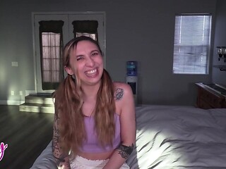 Tattooed Student Teases with Amateur BJ & Creampie