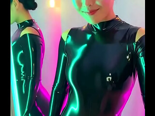 Asian Girl in Shiny Black Latex Catsuit (AI Generated)