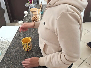A Stepdaughter Is Surprised While Having Breakfast.
