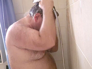 Chubby Daddy Bear taking a shower