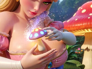 Beautiful Princess Peach Naked Peaceful Morning Garden Routine Tending Magical Flowers Mushroom Kingdom Nature