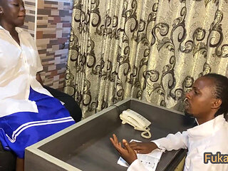 Sweet horny Ebony big ass student fucks bbc teacher in office