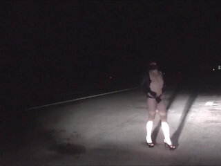 Slut Walk Fetish Dressed on the Side of the Highway Almost Naked