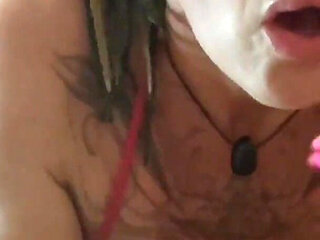 Foot Fetish with Pink Nails Jerking off a Big Cock and Fucking