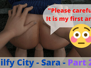 She was so scared to let me fuck her virgin pussy. So I cum in her virgin ass big load of hot sperm. Milfy city, Sara, part 24