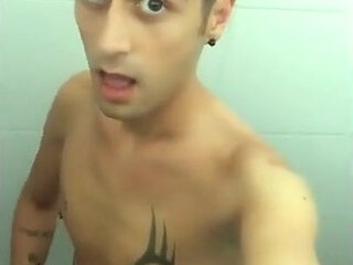 Tattooed Twink Is Pissing in Waterpark Piss Filled Toilet