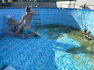 #395 Boss Fucks Guy at the Bottom of the Pool while Neighbors Watch Them