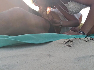MILF Beach Blowjob with Swallow