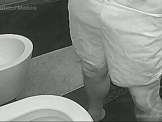 Amateur boy peeing hands free caught on night vision cam