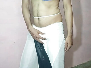 Indian stepmom sexy saree and satin lagging wearing