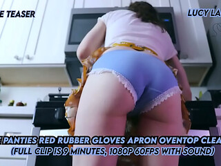 &quot_Blue Panties Red Rubber Gloves Apron Oventop Cleaning&quot_