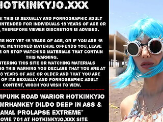 Steampunk road warior Hotkinkyjo take mrhankey dildo deep in ass &amp_ anal prolapse extreme
