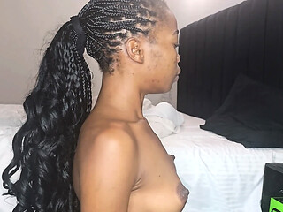 Blowjob and creampie with a model ebony