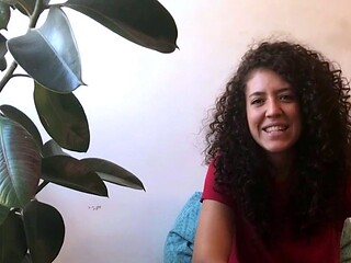 Brunette jerks her gigantic inborn tits