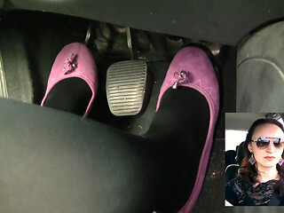 Driving in Black Thick Nylons and Pink Ballet Flats