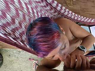 Wife's Getting a Cock in Her Mouth While She Is Lying in the Hammock