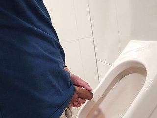 Risky urinal wank and cum