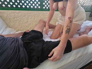 Teasing His Big Cock on Our Hotel Balcony