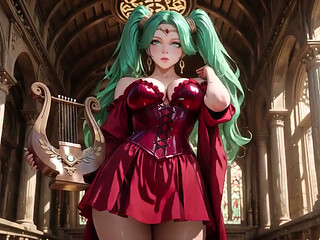 Green-haired Warlock! Red Battle Armor in the Classical Arcade, Slit Skirt Teasing Every Move