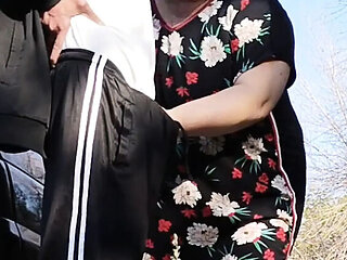 MILF Mother-in-Law Holds My Dick While I Pee & Sucks It Public Blowjob