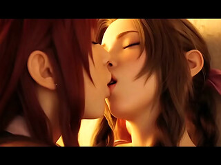 Aerith x Cissnei lesbian kissing (Final Fantasy VII /AI generated)