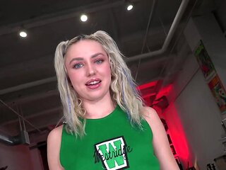 Britt Blair wears a cheerleader uniform for this shoot