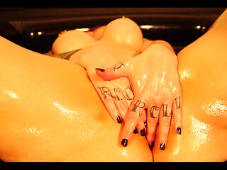 Oiled up Solo Play with Big Dildo