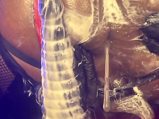 Femboy Bottom Dipsodeep Creams Butthole with Large Dildo - Anal Training