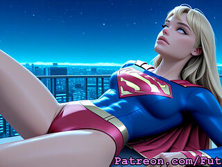 Futanari Supergirl Kara Zor-El Masturbating Cumshots Selfsucking