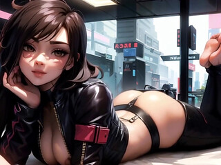 Cyberpunk Motorcycle Chick Rendez-Vous at the High Rise Hotel AI