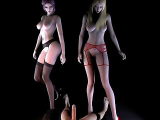 3D threesome sex with two super cute slut