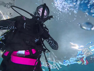 Underwater Scuba Slave Training - Dominated in Chains & Wetsuit Edging