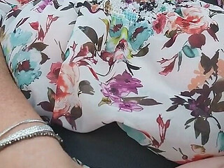 Mature Blonde Fingers Throbbing Pussy in Public Car Ride