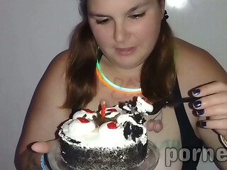 Cum Slut Eats 11 loads on her birthday cake!