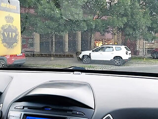 Hot milf in high heels and short skirt calls a taxi and masturbates in the car. Part.1
