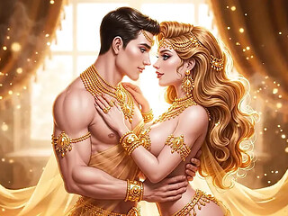 Indian couple gets intimate in bedroom with gold jewelry