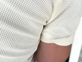 Young glasses girl gets her butt slapped in fun solo play