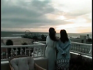 Lesbian lovers squirt and play on the porch