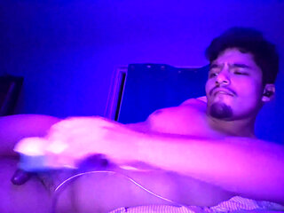 Jerking My Uncut Cock While Inflating My Belly