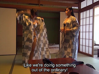 Deceptively busty JAV office lady and lesbian friend go on vacation