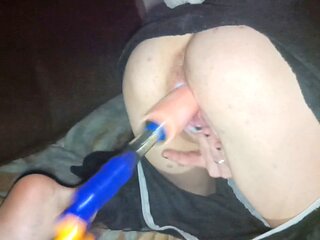 Amateur sexwife gets pounded by a sex machine while deep-throating my cock