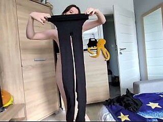 Petite solo girl with big booty strips in lingerie and panties