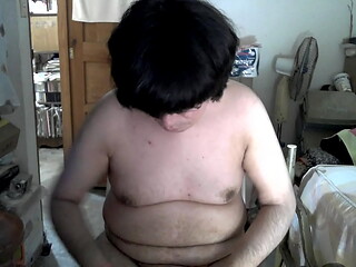 Naked chubby otaku masturbates until cum
