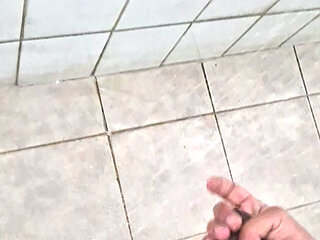 In the shower.