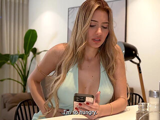 Hot Blonde Pays Pizza Delivery Guy with Her Pussy - Danner Mendez & Ambar Prada