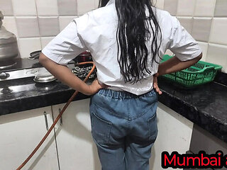 Desi college girl fucks boyfriend in kitchen with blowjob and creampie - Mumbai Ashu homemade sex